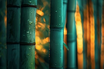 Bamboo Trees With Water Droplets - obrazy, fototapety, plakaty