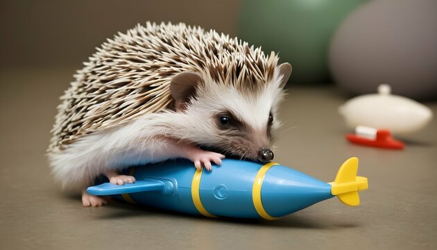 A Hedgehog Playing With A Toy Submarine Upscaled 7