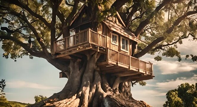 Tree house in the forest.