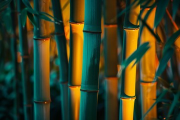 Group of Tall Bamboo Trees With Green Leaves