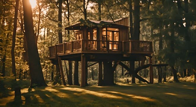 Tree house in the forest.