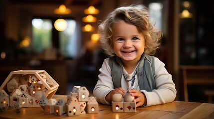 Cute Child Playing with Educational Wooden Toys