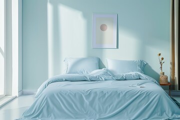 Interior Picture Frame Mock-up in White Minimal Style Bedroom. 3D Rendering.
