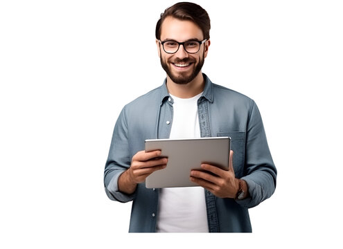 man holding a tablet ,PNG image.