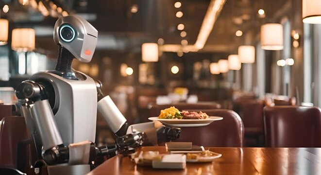 Robot waiter in a bar.