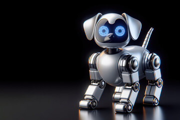 Fototapeta premium Robot dog on a dark background. Space for text.