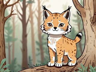 Charming lynx cartoon style animal in the forest - Generated by Generative AI