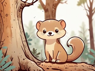 Charming weasel cartoon style animal in the forest - Generated by Generative AI