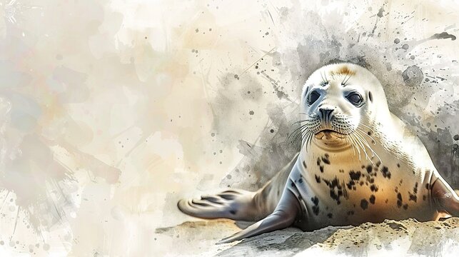 painted cute baby seal,water