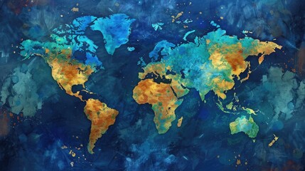 Fototapeta na wymiar world maps against a vibrant blue background, ideal for geography enthusiasts and educational materials