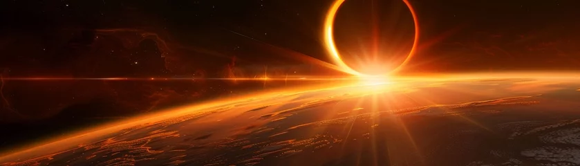 Papier Peint photo autocollant Univers arch of orange solar eclipse across earth view from space