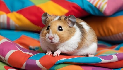 A Hamster Perched On A Pile Of Colorful Bedding Upscaled 7