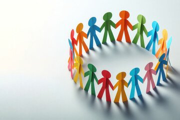 Colorful paper men holding hands. Space for text.