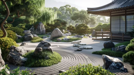 Aluminium Prints Stones in the sand Japanese Zen Garden Landscape