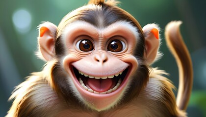 A Monkey With A Big Grin On Its Face Upscaled 4 - obrazy, fototapety, plakaty
