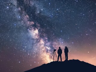 Two People on Hill Stargazing