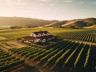 Fototapeta na wymiar Aerial View of a House in a Vineyard