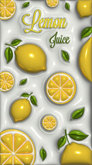 3d set of fruits lemons