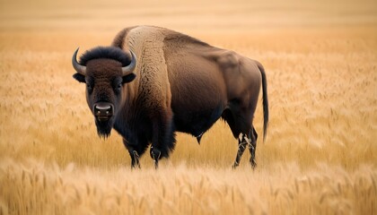 A Bison Standing In A Field Of Golden Wheat Upscaled 3