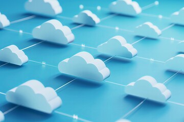 Cloud Computing Network Concept with 3D Cloud Icons - Ideal for Technology and Data Management Visuals