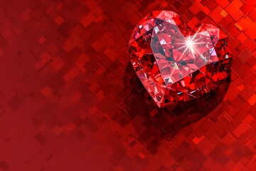 A red heart-shaped diamond illuminated by candlelight against a red velvet curtain.
