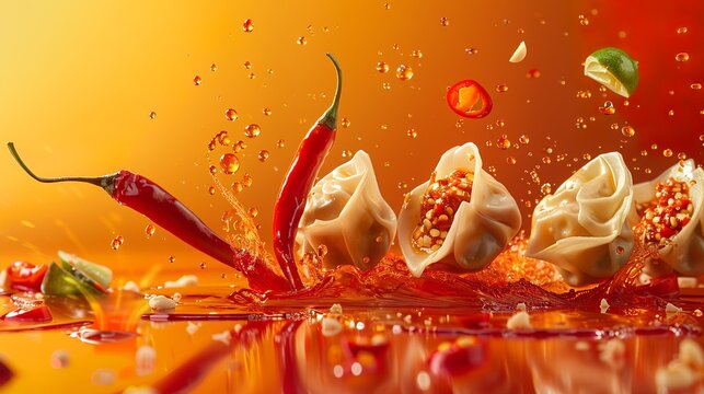 Naklejki chilli art food photography water splash