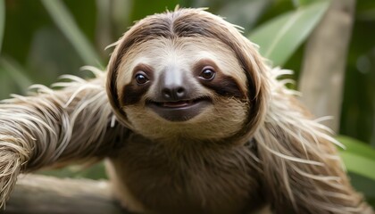 A Sloth With Its Fur Ruffled Reacting To A Sudden Upscaled 5 - obrazy, fototapety, plakaty