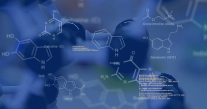 Animation of scientific data processing over molecule in laboratory