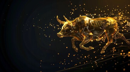 Obraz na płótnie Canvas A running Golden Bull on a black background 