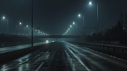 Fototapeta na wymiar an empty freeway stretching into the darkness of the night, devoid of the usual hustle and bustle.
