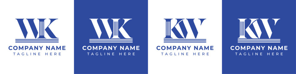 Letters WK and KW Pillar Logo Set, suitable for business with WK and KW related to Pillar