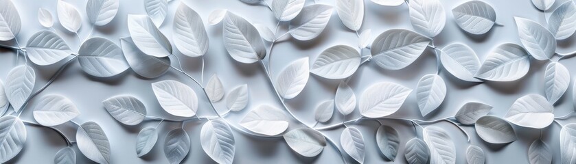 White geometric floral leaves wall texture background
