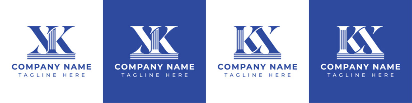 Letters XK and KX Pillar Logo Set, suitable for business with XK and KX related to Pillar
