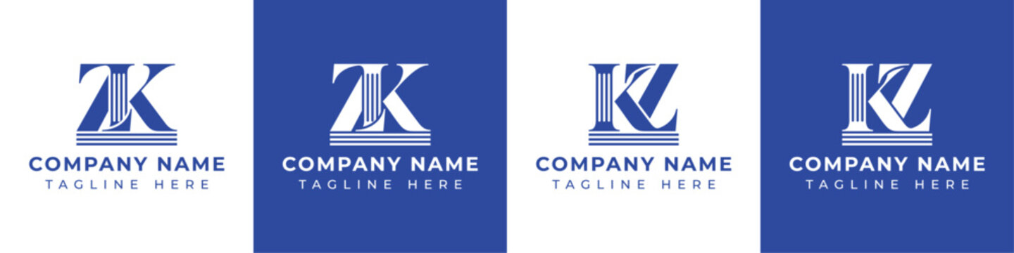Letters ZK and KZ Pillar Logo Set, suitable for business with ZK and KZ related to Pillar