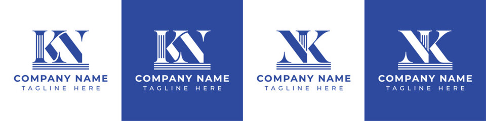 Letters NK and KN Pillar Logo Set, suitable for business with NK and KN related to Pillar