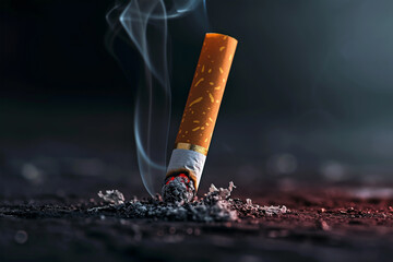 Smoking burning cigarette on a dark background 