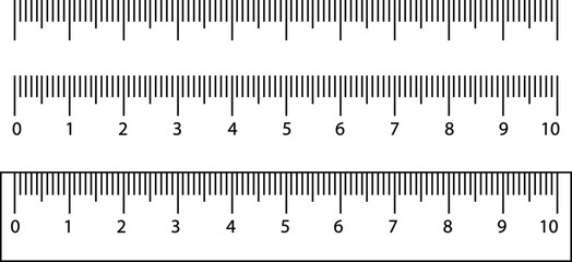 Set of scale with 6 inch, 15 centimeter with markup and numbers. Measuring charts of metric, imperial units. Collection of distance, height, length measurement tool templates. Sewing tool line vector.