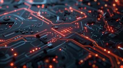 Obraz premium Digital circuit board on dark background. AI generated image