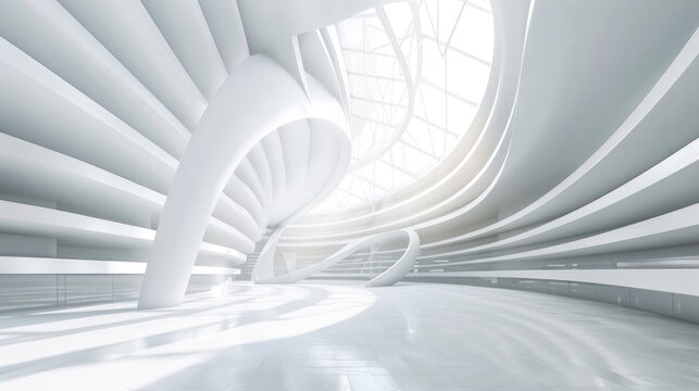 3d Rendering abstract modern white circular building architecture background. AI generated image