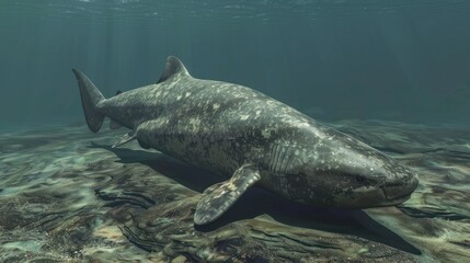 Fototapeta premium Greenland shark near the ocean floor