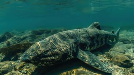 Fototapeta premium Greenland shark near the ocean floor