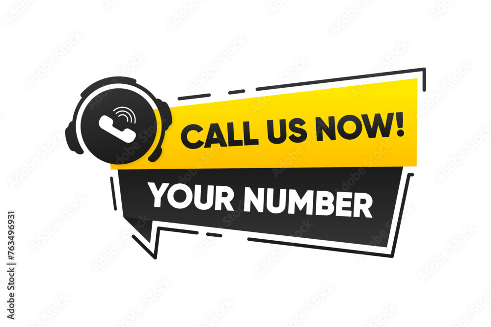 Poster call us now button. template for communication with support. phone number in website header. conspic
