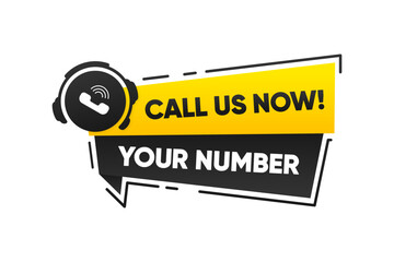 Call US Now button. Template for communication with support. Phone number in website header. Conspicuous sticker with phone number. Vector illustration.