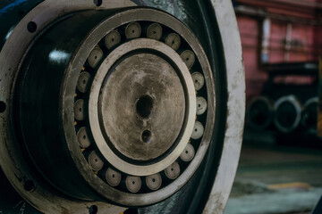 Axle bearing close-up. Roller bearing for railway wheelset.