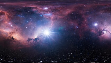 360 degree space background with nebula and stars equirectangular projection environment map hdri spherical panorama - obrazy, fototapety, plakaty