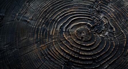 Detailed view of a tree trunk showing visible growth rings and bark texture