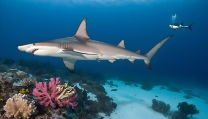 A Hammerhead Shark Hunting Near A Coral Bommie Upscaled 5 2 - obrazy, fototapety, plakaty