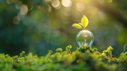 Light bulb with growth plant for sustainable energy environmental concept. AI generated image