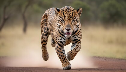A Jaguar With Its Powerful Hind Legs Propelling It Upscaled