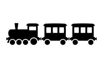 Steam locomotive with carriages icon. Black silhouette. Side view. Vector simple flat graphic illustration. Isolated object on a white background. Isolate. © far700